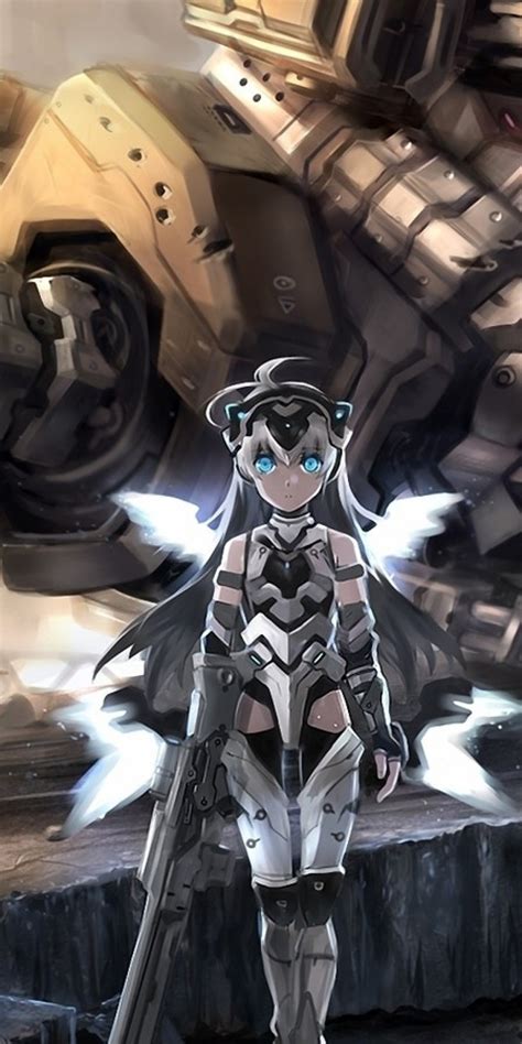 Download 1080x2160 Anime Girl Mecha Robot Sci Fi Gun