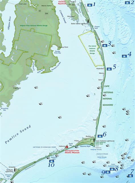 What some outer banks maps don't show is the very helpful mile post indicators, starting at mp 1 in kitty hawk going progressively higher in number as you travel south through nags head and onto hatteras island. Outer Banks Trail
