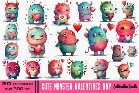 Cute Monster Valentines Day Bundle Graphic By Lewlew · Creative Fabrica