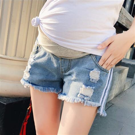2019 Maternity Summer Irregular Broken Belly Shorts Fashion Abdomen Hot Pants Burrs Holes Wide