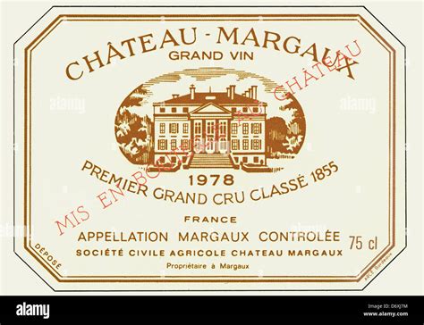 Wine Bottle Label Chateau Margaux Premier Grand Cru Classe Red Wine