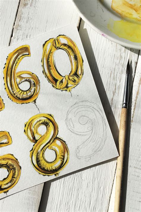Gold foil watercolor numbers in process | Balloon painting, Realistic