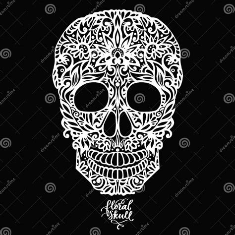 Hand Drawn Floral Hand Drawn Patterned Skull Stock Vector