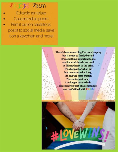 Pride Poem Card Customizable Template Coming Out Gay Lgbtq Letter