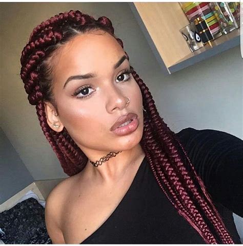 A lot of goddess braids hairstyles incorporate chunkier braids with smaller ones. Red box braids | Box braids hairstyles, Box braids styling ...