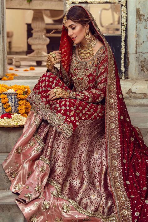 Pakistani Bridal Lehnga In Deep Maroon Color Nameera By Farooq