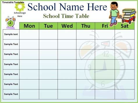 Weekly Time Table Document Template Timetable Template Class