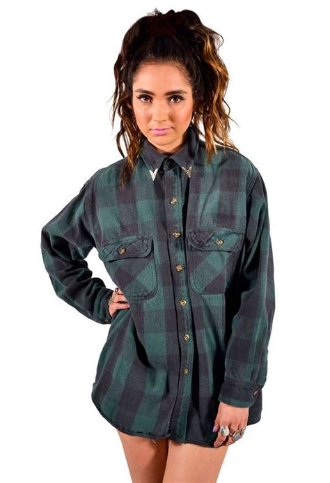 Vintage Renewed 90s Grunge Hunter Green Flannel With Removable Etsy