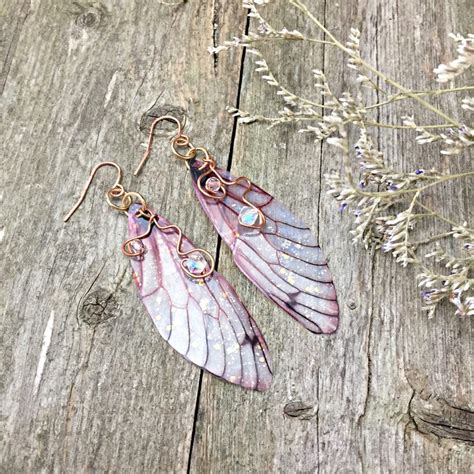 fairy wing earrings butterfly wings pink cicada wing etsy
