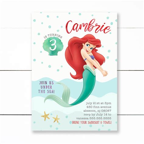 Little Mermaid Birthday Invitation Disney Ariel Invite Etsy Australia
