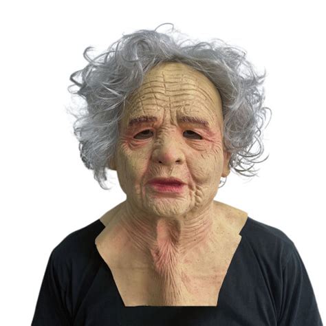 Old Woman Mask Latex Human Realistic Full Head Mask Fancy Dress