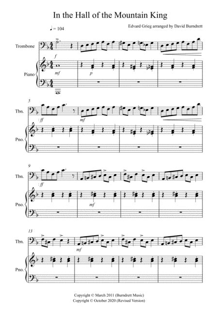 In The Hall Of The Mountain King For Trombone And Piano Sheet Music