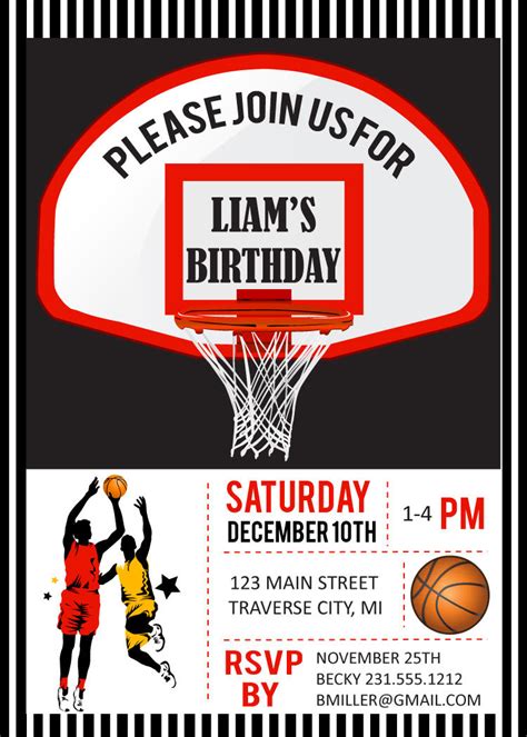 Basketball Birthday Party Invitations Digital File Diy Printable Kids