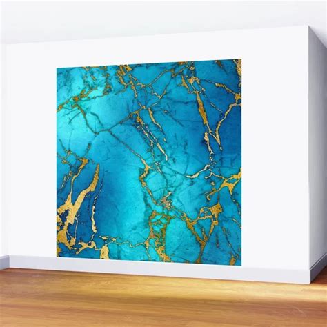 Gold And Teal Blue Indigo Malachite Marble Wall Mural By