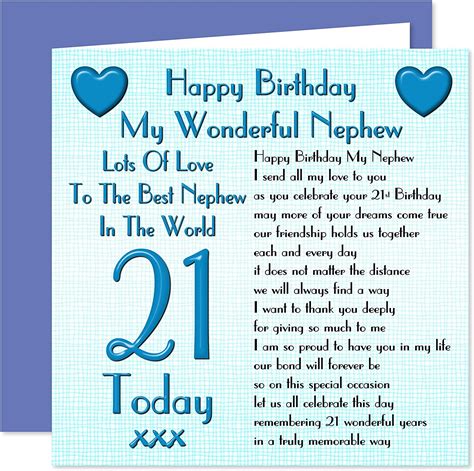Nephew 21st Happy Birthday Card Lots Of Love To The Best Nephew In