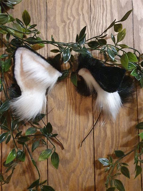 Dog Ears Black And White Faux Fur Dog Ears Headband Handmade Ears