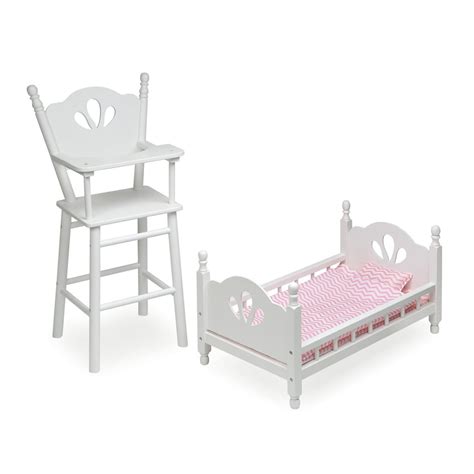 Badger Basket English Country Doll High Chair And Bed Set With Chevron