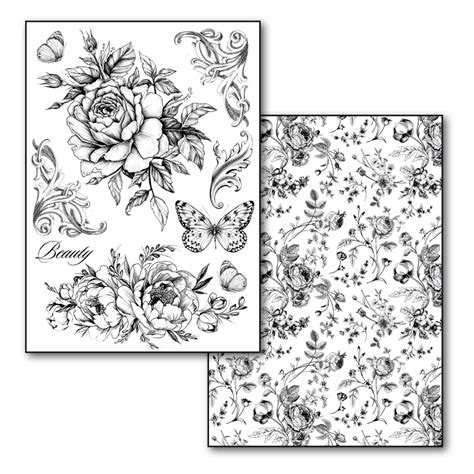 Transfer Paper A4 Size Bw 2 Sheets Pack Roses And Butterlies