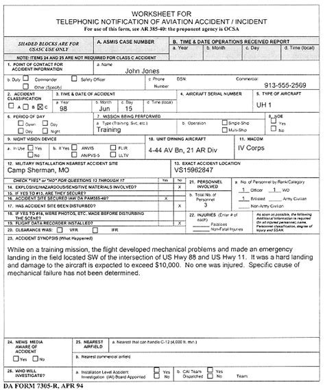 Army Serious Incident Report Template