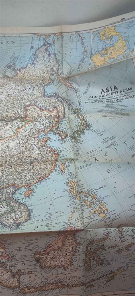 Vintage Large Asia Map National Geographic 1951 Etsy