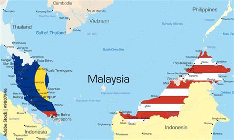 Vector Map Of Malaysia Country Colored By National Flag Stock