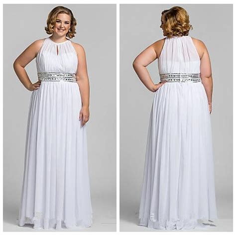 Plus Size A Line Formal Chiffon White Evening Prom Dresses Gowns Full