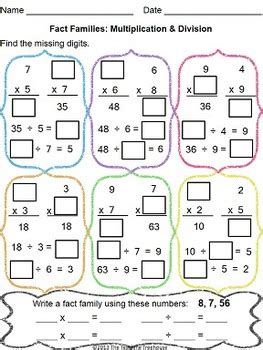 multiplication division fact families worksheet by the
