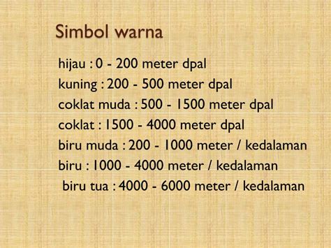 Warna peta digunakan untuk membedakan kenampakan atau objek di warna coklat menunjukkan daerah yang mempunyai ketinggian lebih dari 1500 m di atas permukaan air laut. PPT - PETA dan PEMETAAN PowerPoint Presentation, free ...