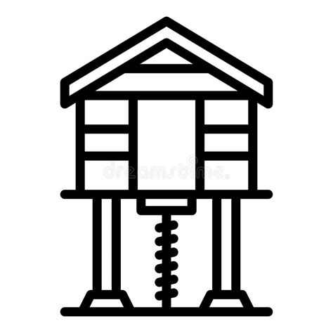 Beach House Cabin Icon Outline Vector Forest Stilt Stock Illustration