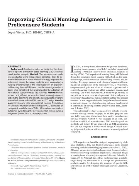 Pdf Improving Clinical Nursing Judgment In Prelicensure Students