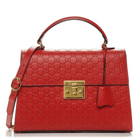 Gucci Guccissima Medium Padlock Signature Top Handle Bag Hibiscus Red