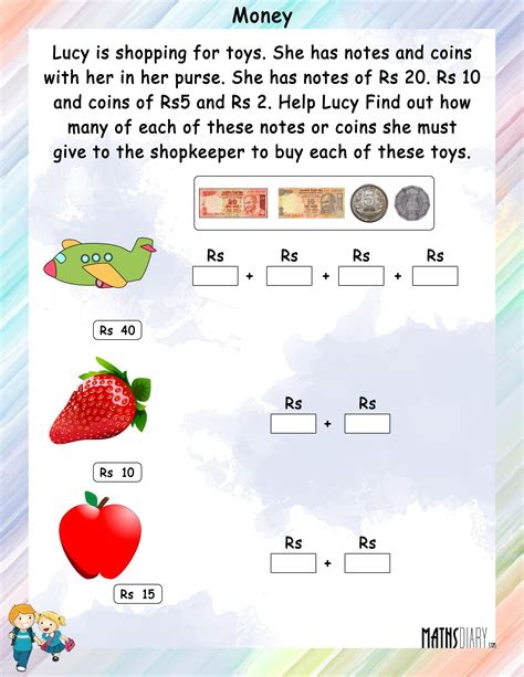 This activity worksheets will improve kids learning and thinking skills. Money - Math Worksheets - MathsDiary.com