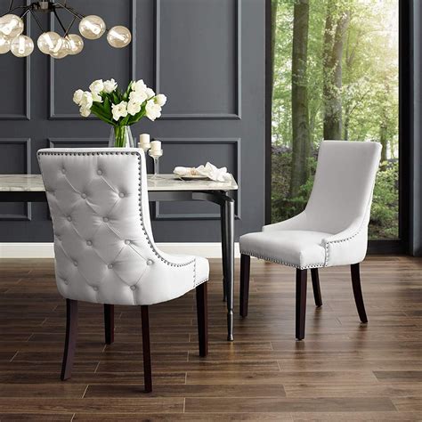 inspiredhome white leather dining chair design oscar set of 2 back tuf… white leather