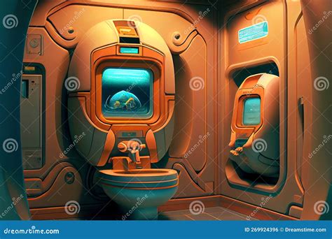 A Futuristic And Sleek Illustration Of A Toilet Interior Featuring