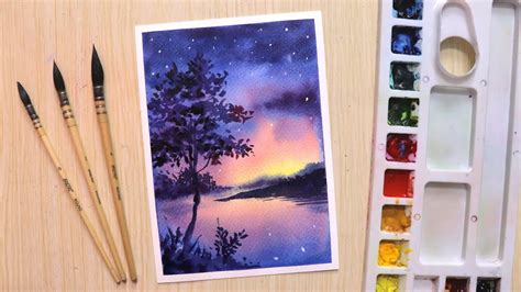 Watercolor Painting For Beginners Beautiful Night Sky Youtube