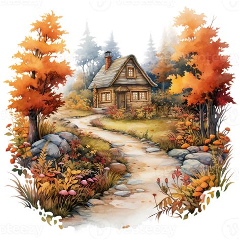 Autumn Fall House In Autumn Forest Ai Generative 27242288 Png