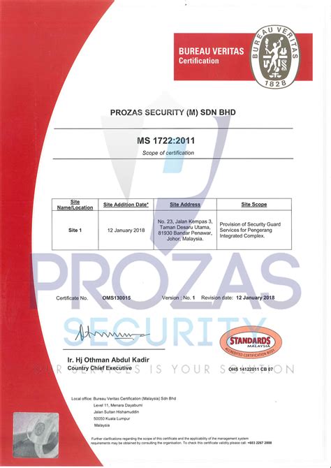 3.4.1.2 the selection of performance indicators shall be according to the size and nature of activity of the. Certified Security Company-Prozas Security-ISO ...