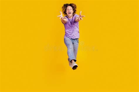 Photo Of Crazy Excited Carefree Funny Man Jump Open Mouth Wear Casual