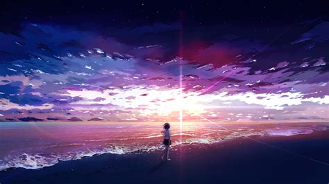 Beach Waves Sunrise Anime Pc Desktop 4k Wallpaper Free Download