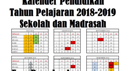 Ini dimulai dan berakhir dengan senin. Kalender Pendidikan Tahun Pelajaran 2018-2019 Sekolah dan ...