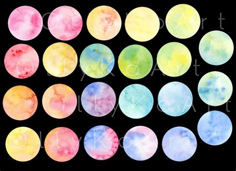 Watercolor Circles Clip Art Hand Painted Shapes Colorful Etsy