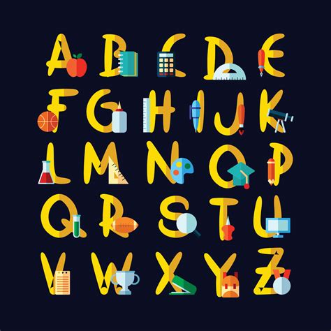 School Themed Alphabet - Download Free Vectors, Clipart Graphics & Vector Art
