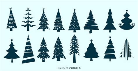 Conjunto De Vectores De Silueta De árbol De Navidad Descargar Vector