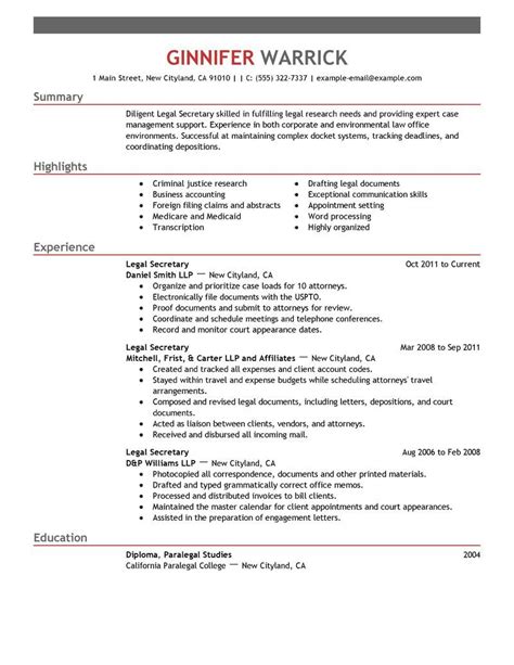 A sample administrative assistant description. Best Legal Secretary Resume Example | LiveCareer | Job ...