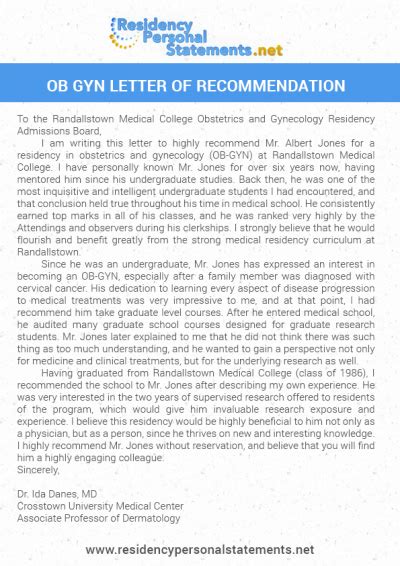 Ob Gyn Letter Of Recommendation Obgyn Personal Statement