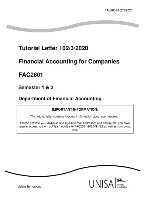 Fac 2601 Question And Answer Fac26011023 Tutorial Letter 1023