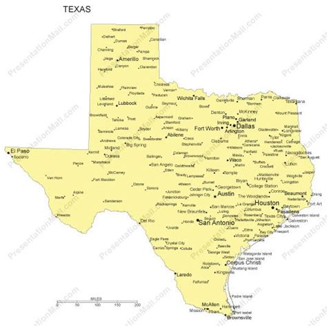Texas PowerPoint Map - Major Cities