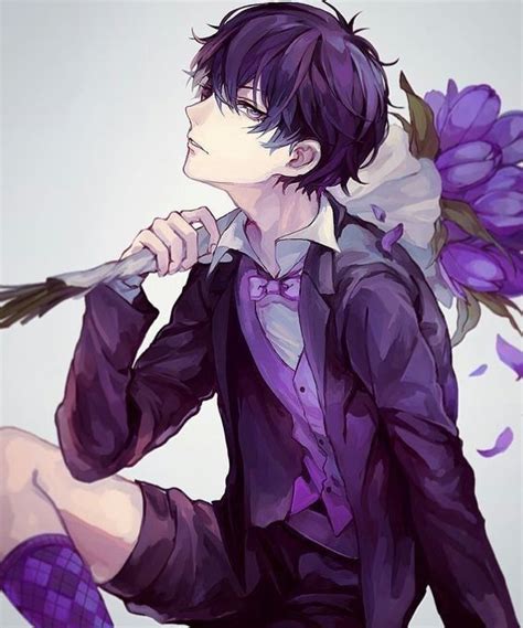 <3 purple anime icons & gifs. Purple haired anime guy | Handsome anime, Cute anime boy ...