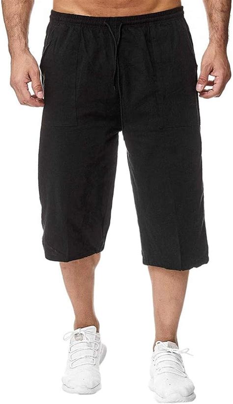 lisenrain men s capri shorts 3 4 loose fit below knee cargo short pants casual wide leg bermuda