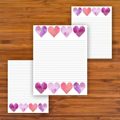 Printable Lined Writing Paper Bundle Valentine Hearts A4 Etsy